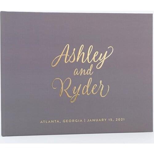 Personalized Mr and Mrs names date Wedding Guest Book, Gold Foil landscape Wedding Guestbook Ideas, Custom Engagement Photo Book