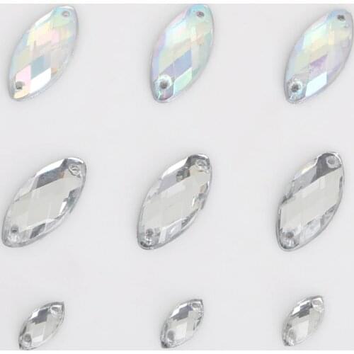 Flatback Clear AB Crystal Glass Rhinestone Sew On Applique Acrylic Strass For DIY Clothes Crafts 5*10/7*15/9*18mm High Quality