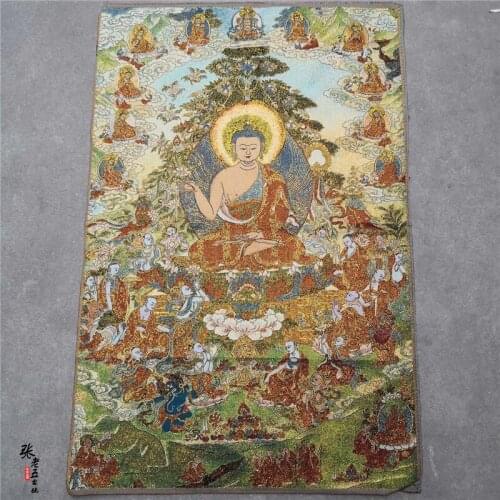 Thangka portrait, brocade painting, silk religious figure, Tathagata, Thangka embroidery mural in Nepal, Tibet
