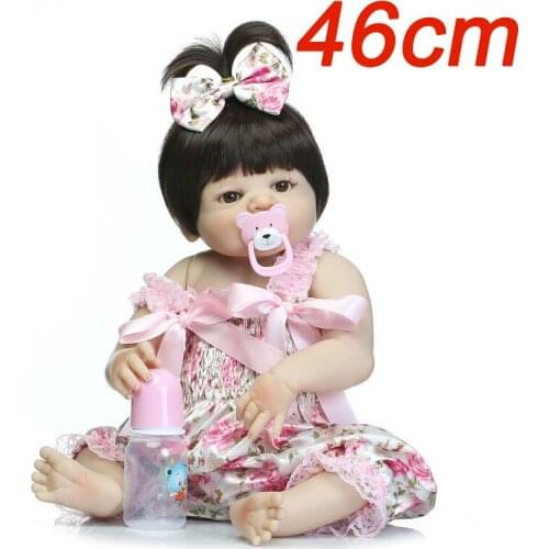 Realistic 46cm Full Silicone Reborn Baby Dolls Lifelike Newborn Baby Gift handmade bathe Toys play house stylish girl doll