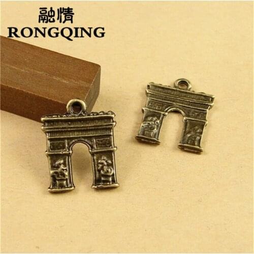 RONGQING 16*14MM Bronze Arc de Triomphe Pendants Charms 100pcs/lot Building Accessories