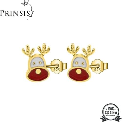 PrinSis Genuine Fashion 925 Sterling Silver Sweet Glaze Milu Deer Charm Stud Earrings For Women Birthday Present Jewelry DD1063