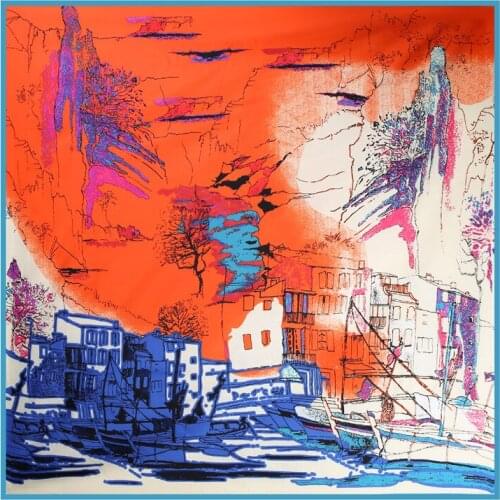 100*100cm TOP Silk superior Ink painting Scarves Women Foulard Square Hijab Scarf Ladies Shawl wrap muffler pareo female hijab