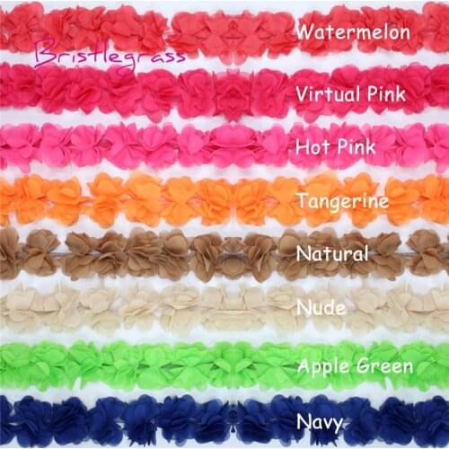 BRISTLEGRASS 22PCS 1 Yard 2.36" 6cm 3D Chiffon 6-Petal Flowers Mesh Lace Trim Kids Headband Hair Tie Bridal Wedding Dress Sewing