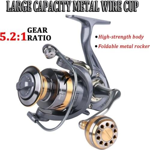 Foldable Metal Rocker Arm Spinning Reel 2BB Fishing Reel 5.2:1 Fishing Carp Casting Reel 2000-7000 Series