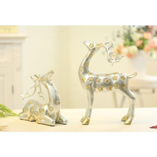 Modern home decoration artcraft resin one pair sika deers ornaments,furnishings office desk decoration gift a2388