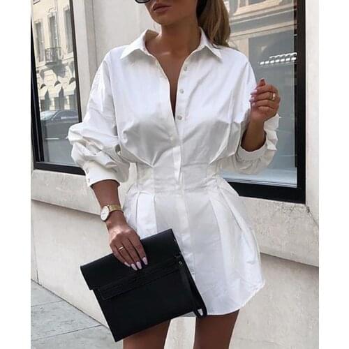 2020 Special Offer Polyester Shein Plus Size Korean Womens Shirt Spring New Long Sleeve Lapel Pleated Girdle Corset Women