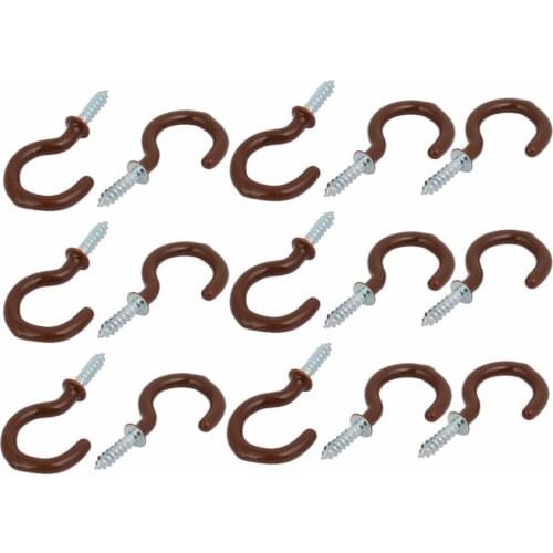 UXCELL Hot Sale 1 Inch Plastic Coated Screw-in Open Cup Ceiling Hooks Hangers Brown 15pcs