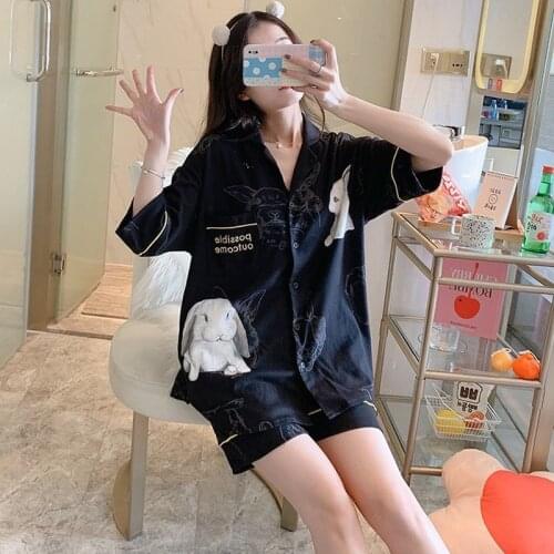 XEJ Sleepwear Cotton Kawaii Pajamas Woman Summer Pyjamas Home Suit Suit with Shorts for Women Cute Clothes Pijama Mujer 2021