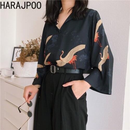 Harajpoo Women Shirt 2021 Spring Autumn Korean Version Harajuku Style Ins Loose Retro Design Sense Long-sleeved Female Blouses