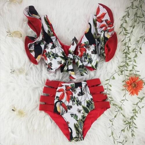 Womens Swimwear Beach Wear High Waist Swimsuit Fashion Flower Print 2 Piece Swimsuits Lady Bikinis Sets Swimming Suit for Women