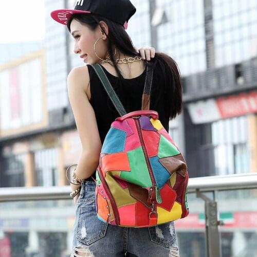 Women Backpack Bag Softback Summer Ladies Travel Colorful Patchwork Girl Shopping Bags