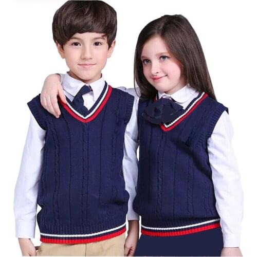 V-neck vest sweater for big children sleeveless twist pattern knitted pullovers for kids 6-12 years old school boys girls