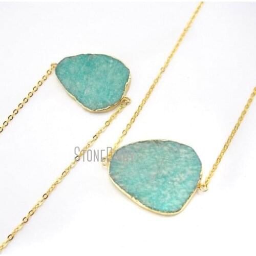 Gold Plating Irregular Shape Necklace Single Amazonite Necklace 18inch-32inch NM12392