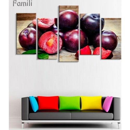 5 Panels 2018 Hot Free shipping wall Decor oil painting for kitchen Fruits printed on canvas decorative canvas painting no frame