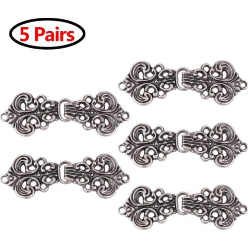 5 Pairs Vintage Swirl Flower Buttons Women Cardigan Clip Sew On Hooks and Eyes Clasp Fasteners Chinese Cheongsam Sewing Buckles