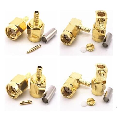 5PCS Adapter RPSMA/SMA Male plug /right angle/ Crimp For RG316 RG174 RG179 LMR100 Cable RF Coaxial Connectors High Quanlity
