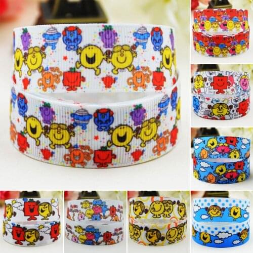 7/8'' 22mm,1" 25mm,1-1/2" 38mm,3" 75mm the Mr. Men Cartoon Character printed Grosgrain Ribbon party decoration 10 Yards Mul076