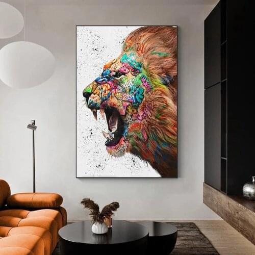 Abstract Street Graffiti Art Lion Canvas Painting Animals Posters and Prints Modern Wall Art Pictures for Living Room Home Decor