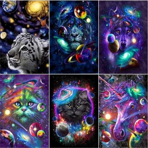 DIY Diamond Painting Planet Animal Full Circle/Square Diamond Embroidery Cross Stitch Cat Rhinestone Animal Picture Home Decor