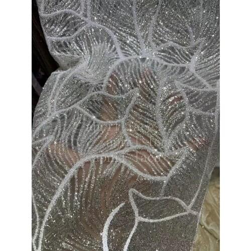 Atp07 crystal white beads silver glued glitter sugar lace net mesh fabric for sawing/fashion wedding/party