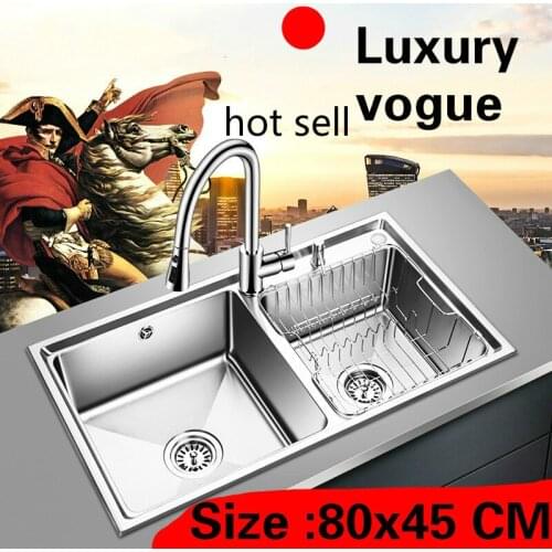 Free shipping Apartment high quality kitchen double groove sink vogue do the dishes 304 stainless steel large hot sell 80x45 CM