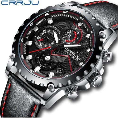 CRRJU New Men Watches Brand Luxury Quartz Watch date Male Leather Military Waterproof Sport Clock Wrist Watch Relogio Masculino