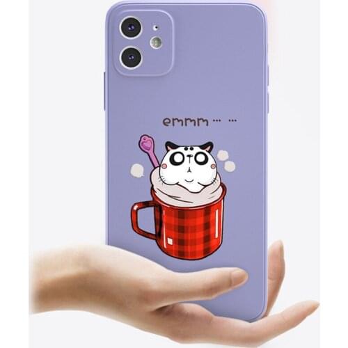 Straight Side Case for iPhone 11 Pro Max XR X XS Max Cover Liquid Silicone Cute Animal Cat Rabbit Matte Soft Back Shell Fundas