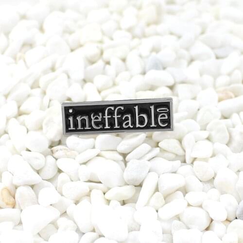 Black billboard "ineffable" rectangular silver border metal brooch Stylish minimalist letter badge Denim leather backpack pin