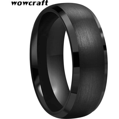 8mm Black Tungsten Rings for Men Women Wedding Band Domed Beveled Edges Comfort Fit Customeized Engraving Rings