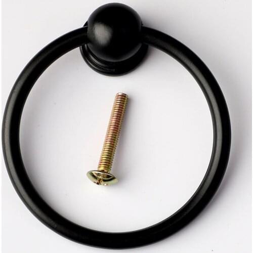 Diameter 65mm modern simple matte black drop ring drawer tv cabinet bathroom cabinet cupboard pull knob handle