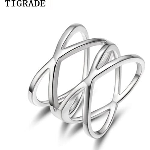 TIGRADE 100% 925 Sterling Silver Ring Double Cross Wedding Band Classic Multi Layer Women Rings Finger Jewelry Anelli