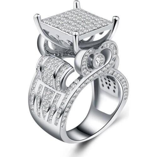 Two styles Vintage Heart Diamond Ring 925 sterling silver Jewelry Hollow Engagement Wedding Rings for Women Bridal Party gift