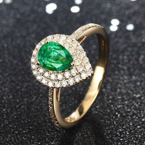 Fashion water drop green crystal emerald gemstones diamonds rings for women 18k gold color jewelry bijoux bague gifts accessory