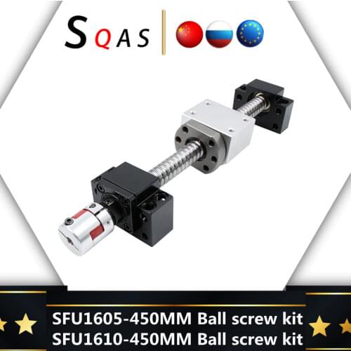 Eu warehouse ball screw kit SFU1605 450mm ball screw end machined with BK12 BF12 +single nut +nut holder+coupling for cnc part