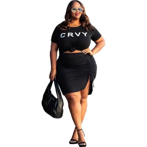 Skirts Sets Plus Size Clothing Two Piece Set Women Fashion Streetwear Letter Print Bandage Matching Set wholesale Dropshipping