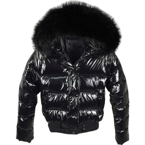 Fashion Bubble Coat Big Fur Collar Glossy Short Jacket Winter Autumn Waterproof Female Puffer Jacket Parkas Mujer 2021 New