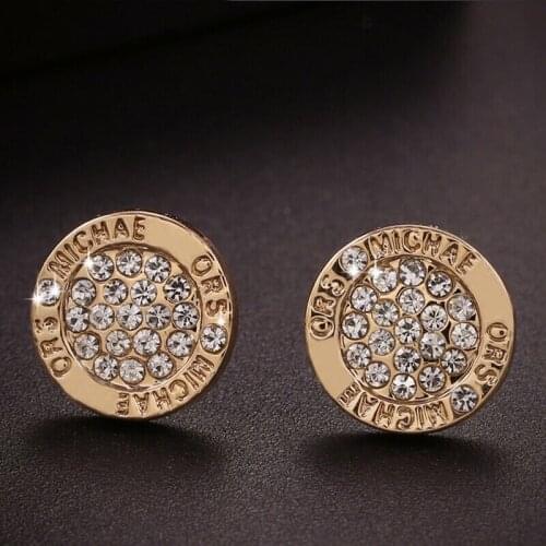 Fashion Special Round Stud Earring Carving Letters Inlay Small Zircon Punk Unusual Jewelry For Women Wedding Trend New Year Gift