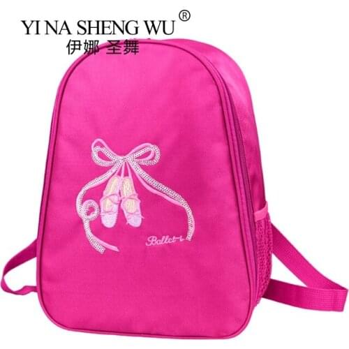 New Cute Embroidered Shine Bowknot Pink Rose Ballet Dance Bag Girls Children Sports Backpack Waterproof Canvas Dance Backpack 35
