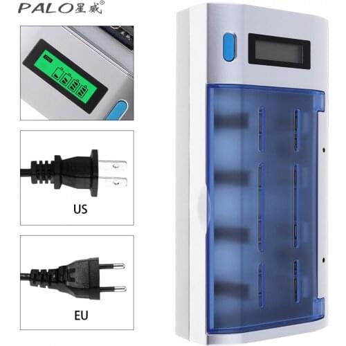 PALO 4 Slots Rechargeable Battery Charger with Over Temperature Protection for Ni-MH NI-CD AA / AAA / SC / 9V Batteries