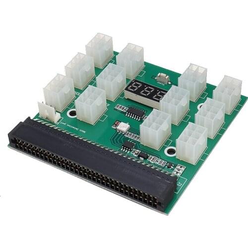 PSU/GPU Power Adapter Breakout Board 12 Ports 6PIN 12V 1600W Video Conversion Board With On/Off Switch LED Display