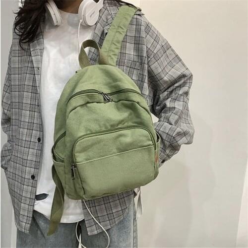 Women High-capacity Backpack Students Canvas Schoolbag Books Ins Fashion Traveling Shopping Multifunctional Pure Color Casual
