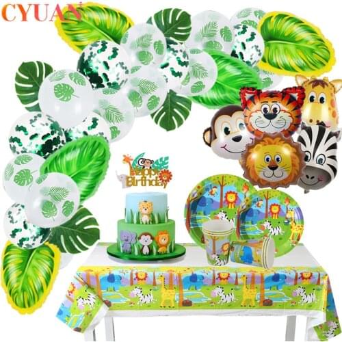 Wild one Birthday Decoration kids Safari Baby Shower Boy Animal Ballons Hawaiian Party Tableware 1st Birthday Jungle Party Decor