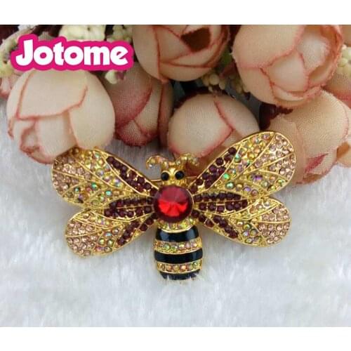 Vintage Brown Bee Insect Gold-Tone Brooch Pin Rhinestone Crystal for Women
