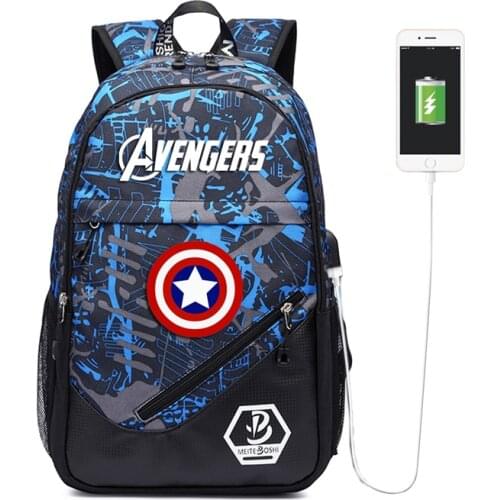 MARVEL Cartoon Large capacity Backpack USB Charging student bag mochila Outdoor travel printing school bag Luminous backpack