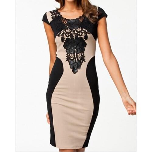 Women Vintage Elegant Dress Round Neck Lace Package Hip Dress Sexy Backless Bodycon Mini Dress Glorious Sexy Short Sleeve Dress