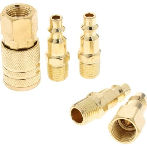 5pc Brass Quick Coupling Air Hose Line Terminal Connector Set for