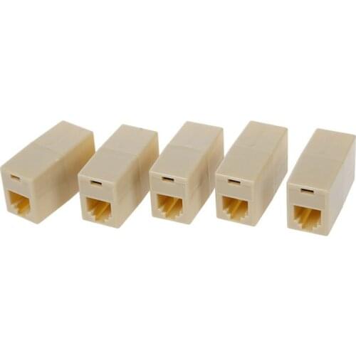 5 Pcs Beige Plastic RJ11 6P4C Female/Female Telephone Cable Inline Connector