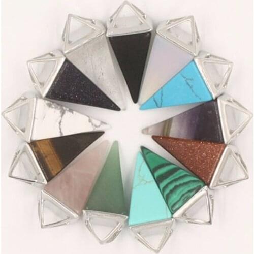 6pcs/lot Newest Genuine Quartz Triangle Pyramid Colorful Magic Crystals Point Healing Faceted Top Natural Stone Pendants Free