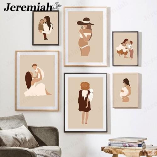Abstract Baby Pregnant Mother Canvas Painting Simple Mother Love Bohemian Poster Wall Art Modern Home Room Decoration
